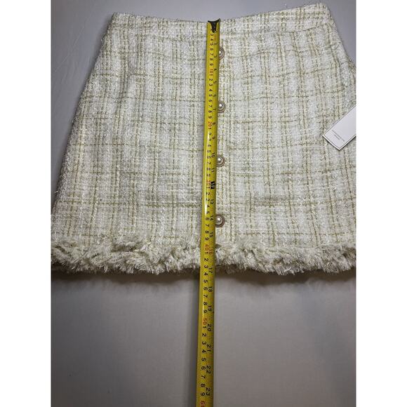 Aura Skirt Cream And Gold Tweed With Frayed Hem Gold Buttons Size Large NWTS - Picture 4 of 8